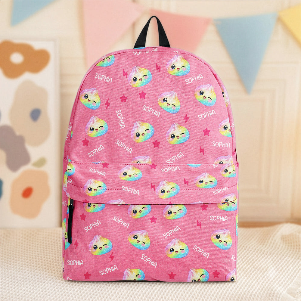 Custom Cute Dumpling Kids Backpack, Personalized Name School Bookbag