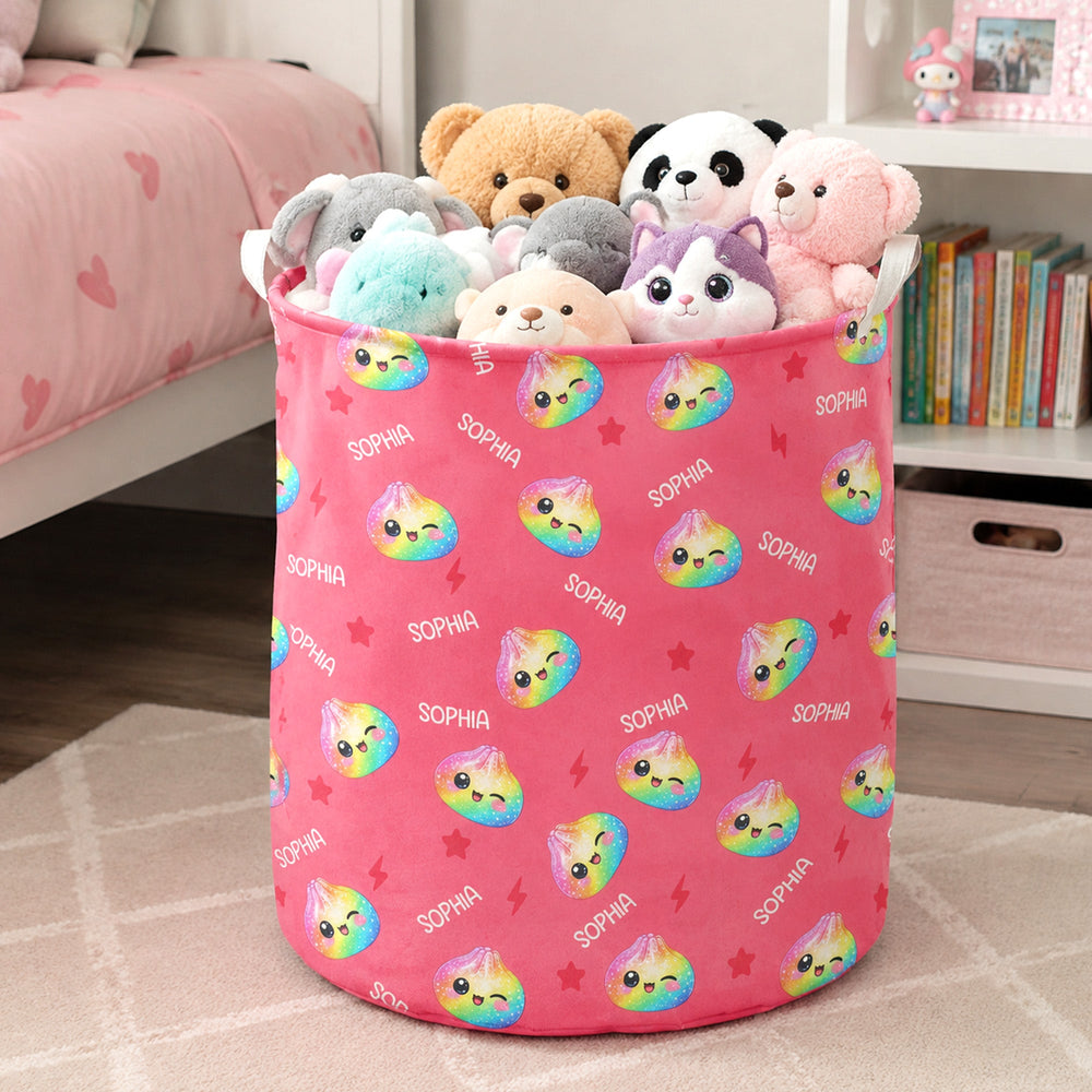 Personalized Cute Dumpling Toy Storage Basket, Custom Name Kids Laundry Hamper