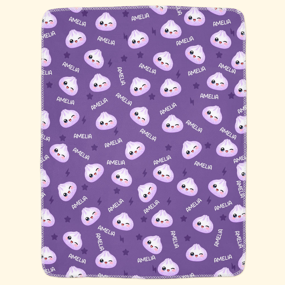 Personalized Cute Dumpling Fleece Blanket - Custom Name Cozy Sherpa Throw