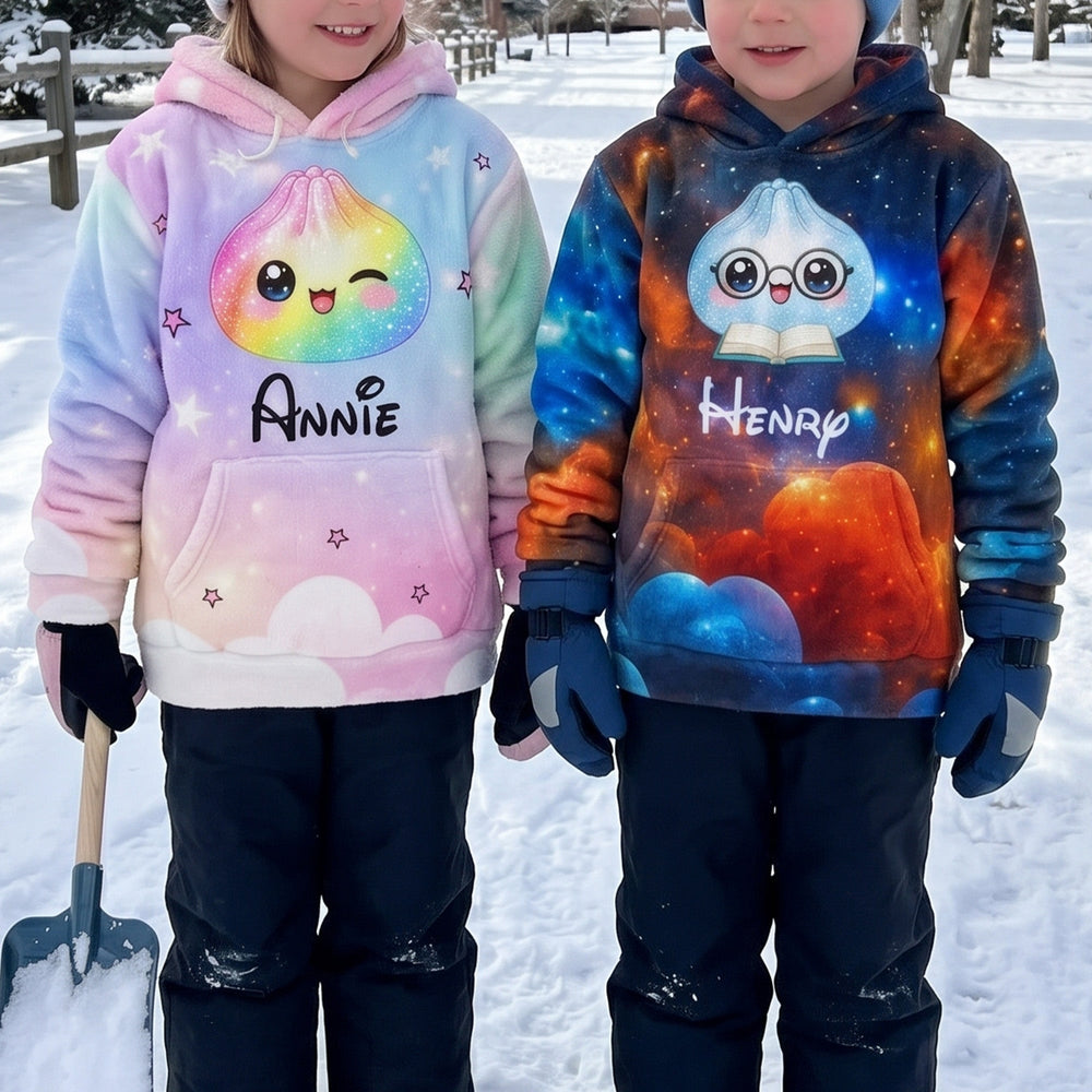 Personalized Cute Dumpling Hoodie, Custom Name Cozy Fleece Sweatshirt for Kids & Adults