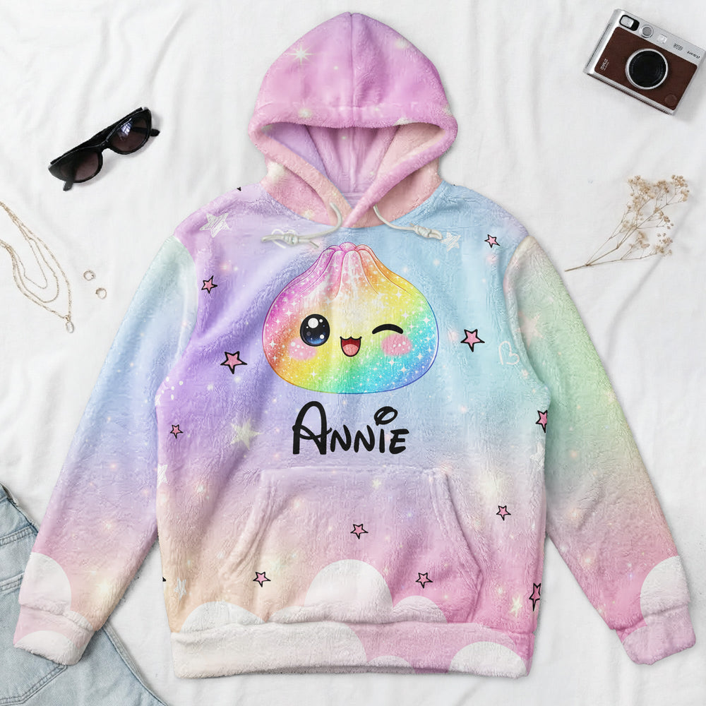 Personalized Cute Dumpling Hoodie, Custom Name Cozy Fleece Sweatshirt for Kids & Adults