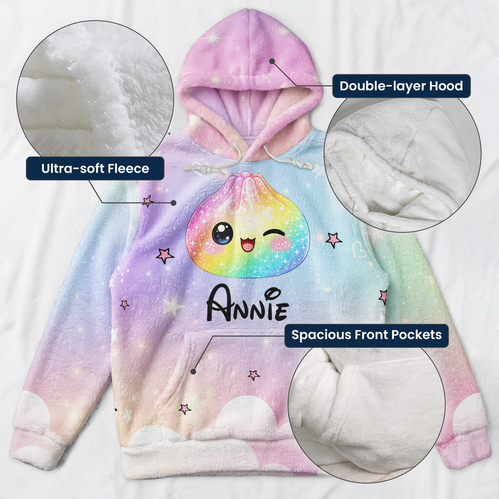 Personalized Cute Dumpling Hoodie, Custom Name Cozy Fleece Sweatshirt for Kids & Adults