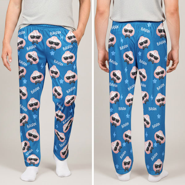 Personalized Cute Dumpling Lounge Pants, Custom Name Pajama Bottoms for Kids & Adults