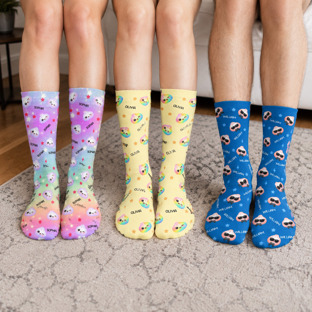 Personalized Cute Dumpling Socks - Custom Name Crew Socks for Kids & Adults