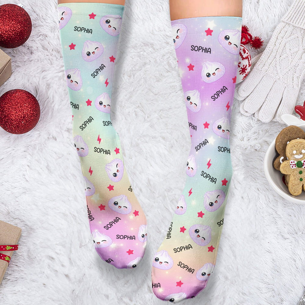 Personalized Cute Dumpling Socks - Custom Name Crew Socks for Kids & Adults