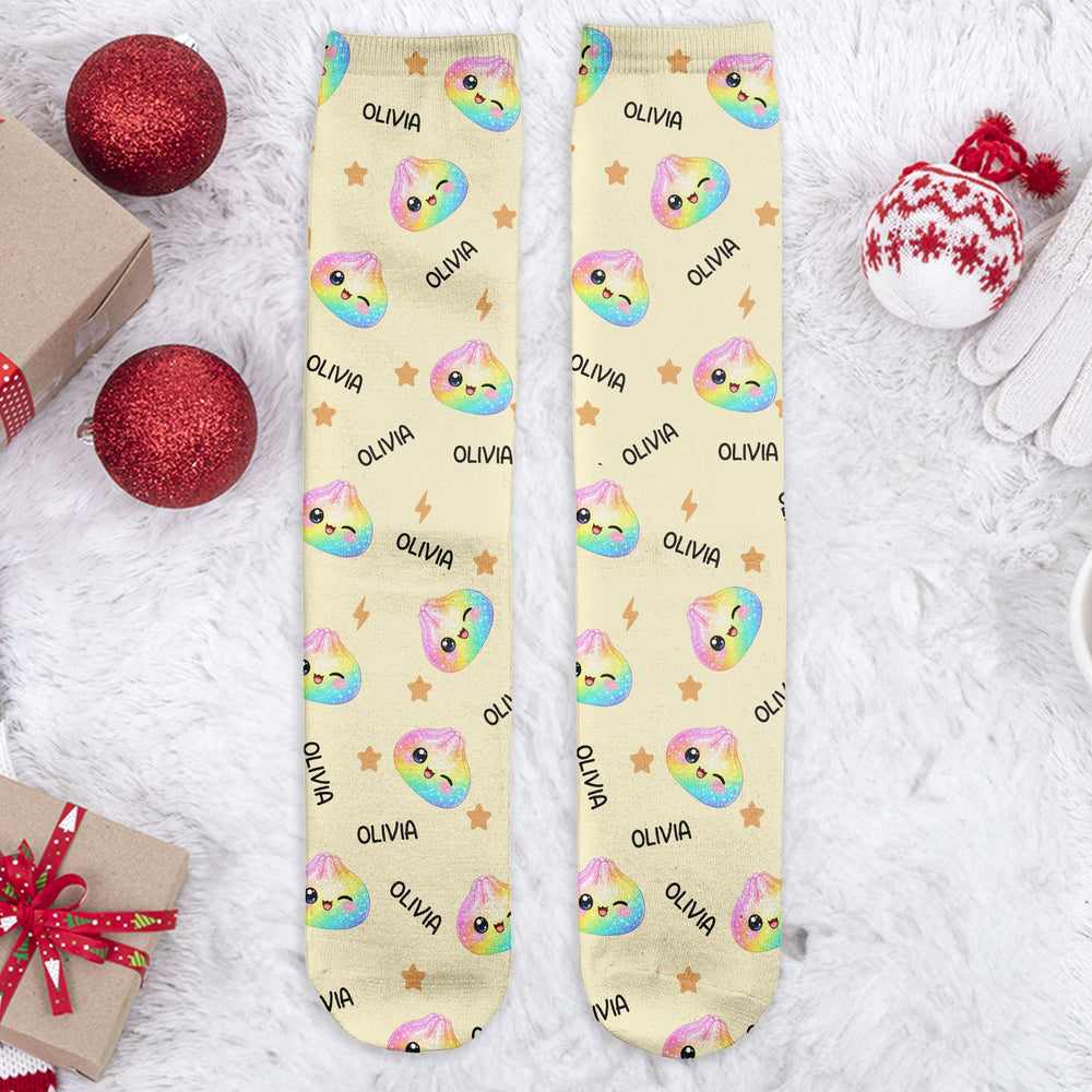 Personalized Cute Dumpling Socks - Custom Name Crew Socks for Kids & Adults