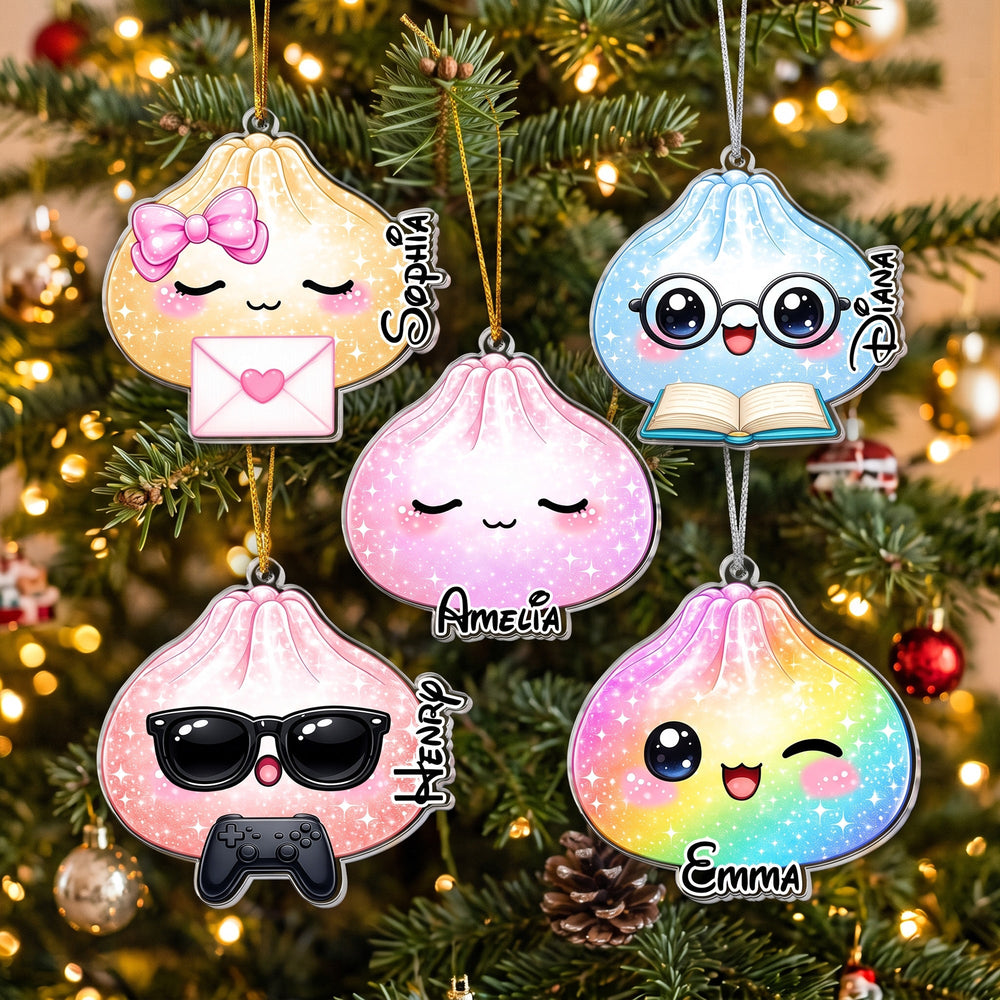 Personalized Dumpling Family Christmas Ornament, Custom Name Cute Holiday Keepsake