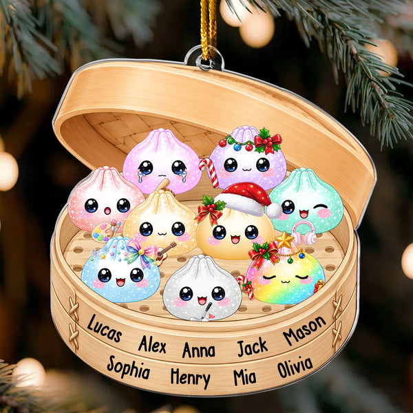 Personalized Cute Dumplings Family Ornament - Custom Acrylic Christmas Keepsake