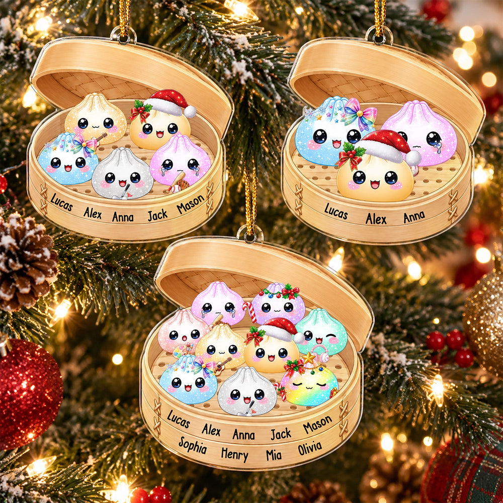 Personalized Cute Dumplings Family Ornament - Custom Acrylic Christmas Keepsake
