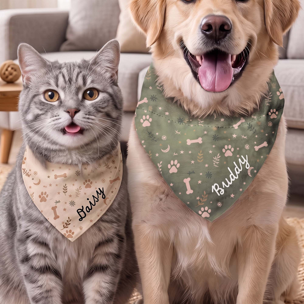 Personalized Dog Bandana Collar, Custom Name Pet Scarf with Adjustable Buckle for Dogs & Cats