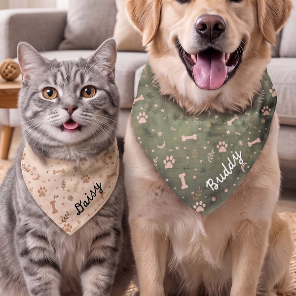 Personalized Dog Bandana Collar, Custom Name Pet Scarf with Adjustable Buckle for Dogs & Cats
