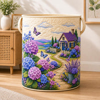 Hydrangea Cottage Floral Farmhouse Quilted Laundry Basket EM01