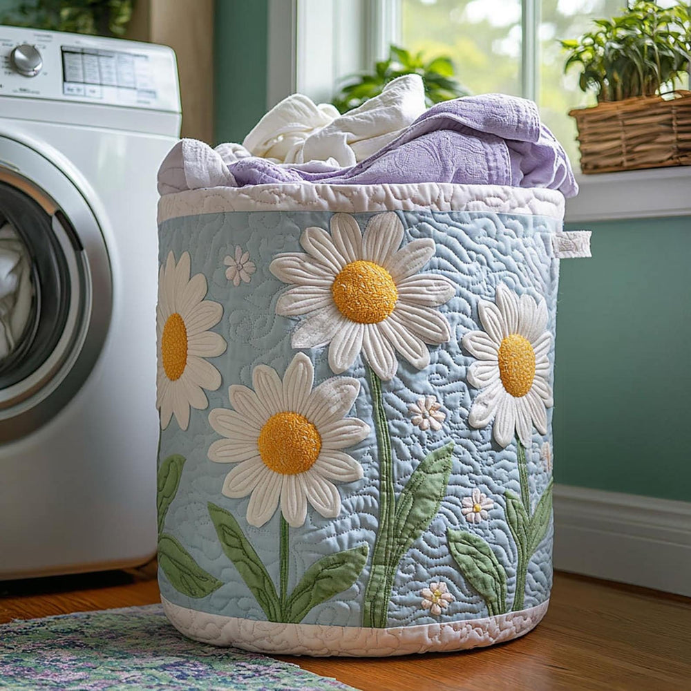 Pastel Blue Daisy Quilted Laundry Basket EM05