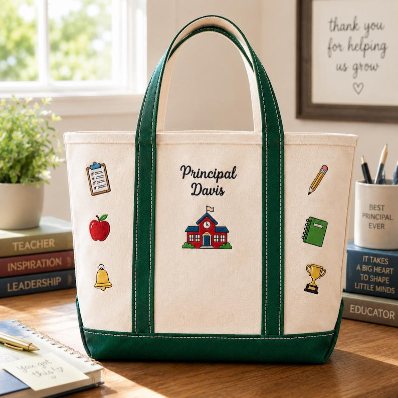 Custom School Principal Embroidary Tote Bag LD01