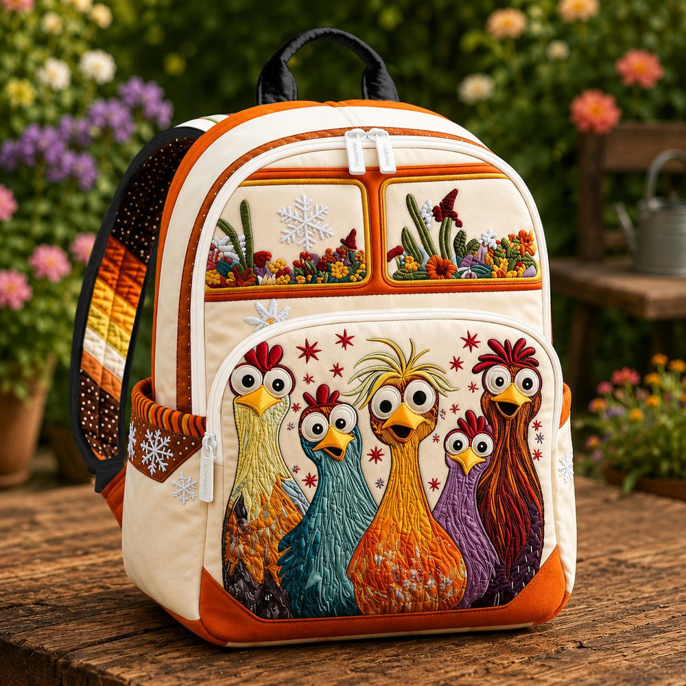 Colorful Chicken Hippie Van Quilted Backpack LD07