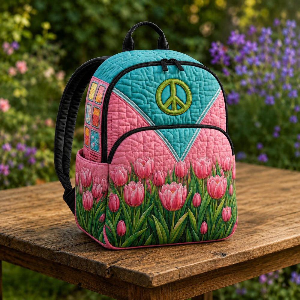 Peace Sign Tulip Hippie Quilted Backpack LD18