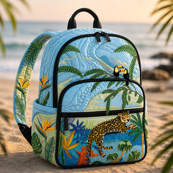 Vintage Camper Floral Quilted Backpack With Three Zippers LD16