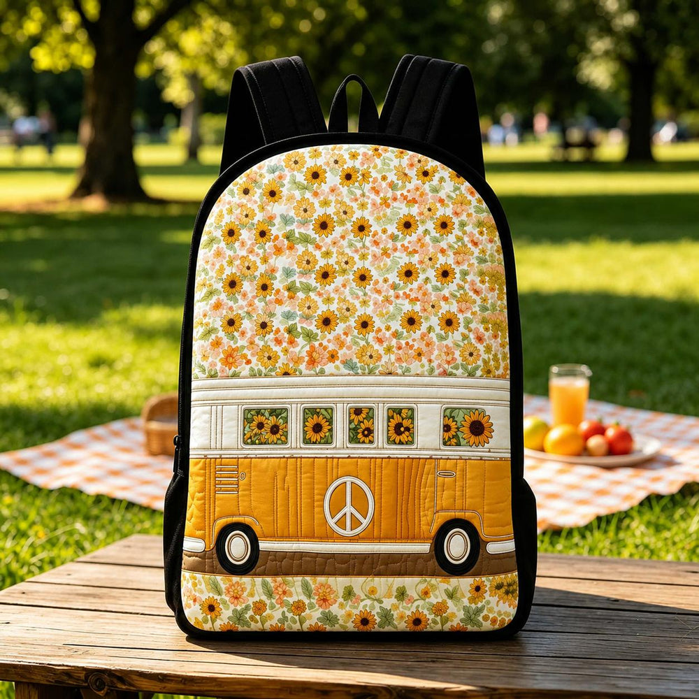 Hippie Van Sunflower Quilted Backpack With Black Strap DQ01