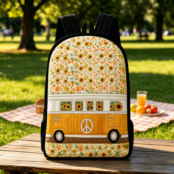 Hippie Van Sunflower Quilted Backpack With Black Strap LD01