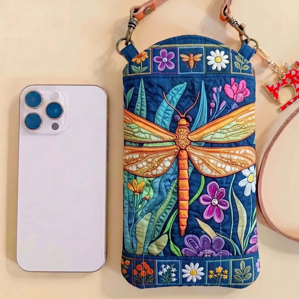 Jungle Dragonfly Wildflower Quilted Slim Phone Crossbody Bag LD03