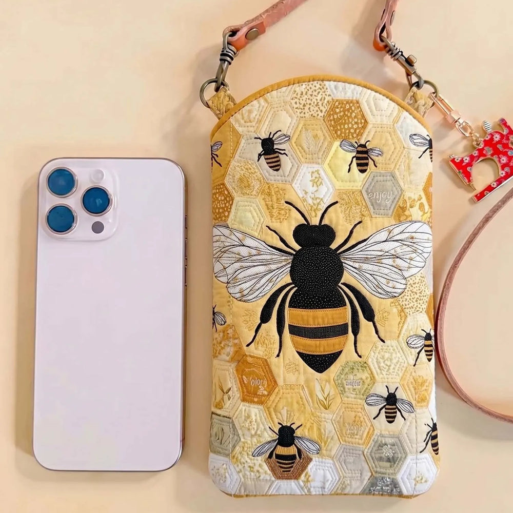 Honeycomb Giant Bee Quilted Slim Phone Crossbody Bag LD04