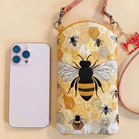 Honeycomb Giant Bee Quilted Slim Phone Crossbody Bag LD04