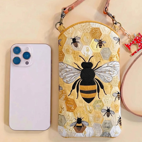 Honeycomb Giant Bee Quilted Slim Phone Crossbody Bag LD04