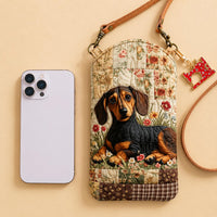 Floral Patchwork Dachshund Quilted Slim Phone Crossbody Bag LD06