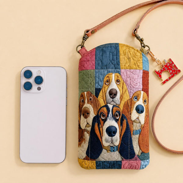 Basset Hound Patchwork Quilted Slim Phone Crossbody Bag LD07