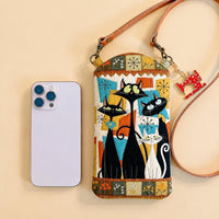 Atomic Black Cat Quilted Slim Phone Crossbody Bag LD09