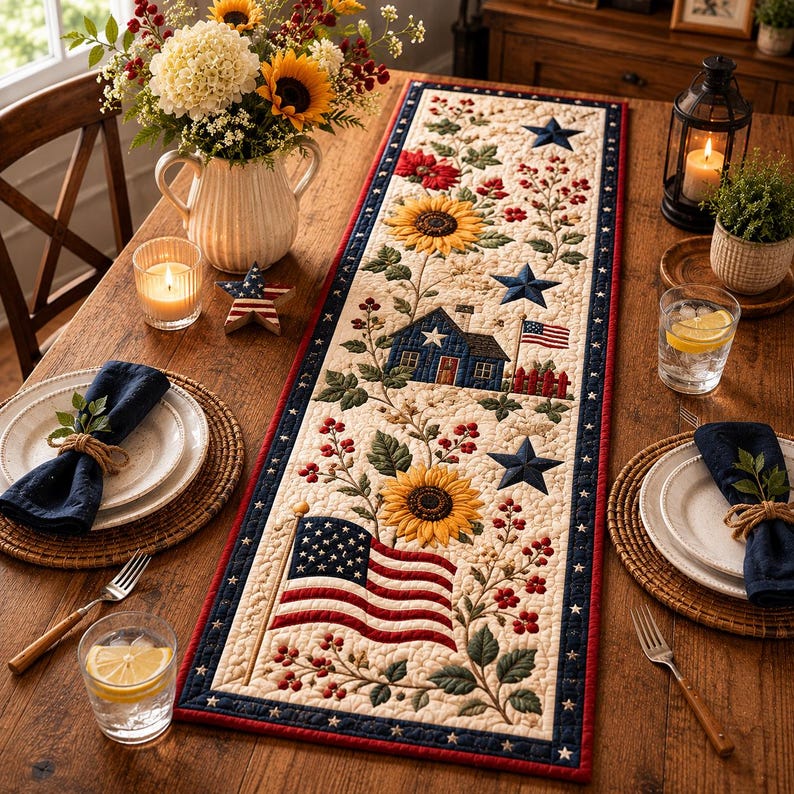 Rustic Americana Quilted Table Runner LD06