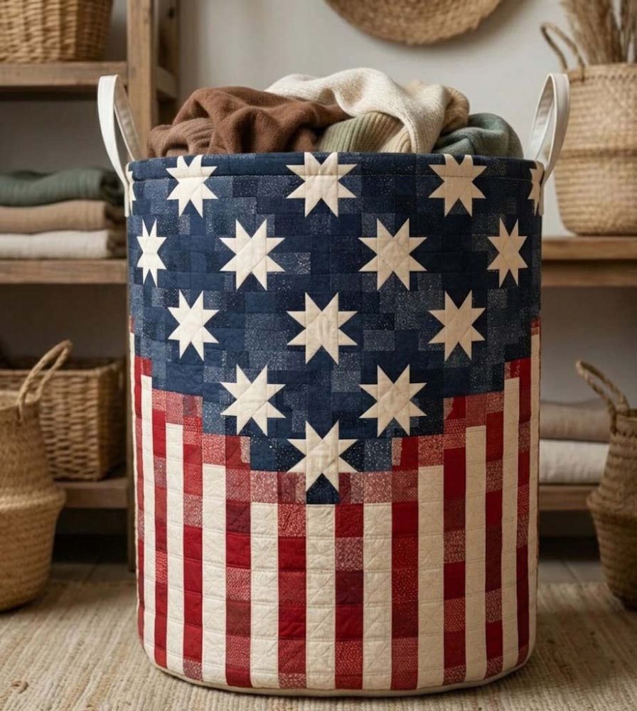 Freedom Star Quilted Laundry Basket LD05