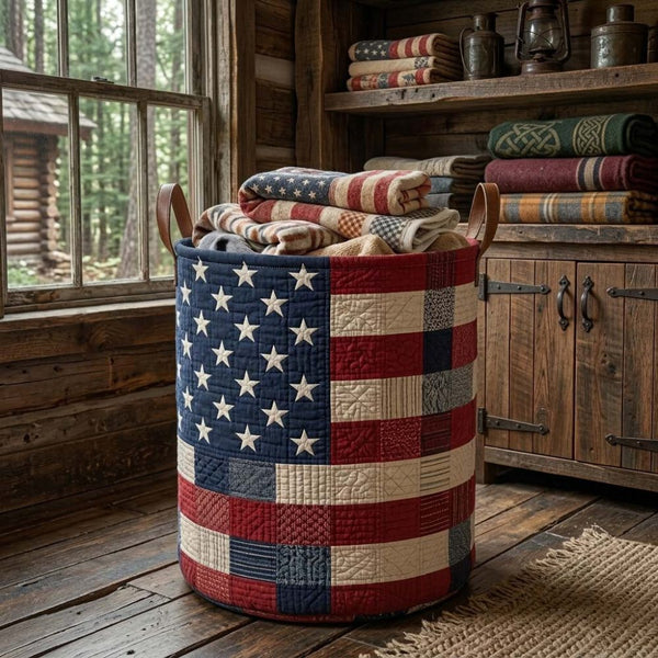 Patriotic Prairie Star Quilted Laundry Basket LD06