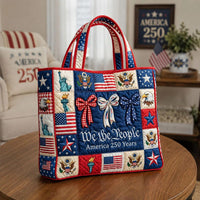 Americana Ribbon Bow Quilted Tote Bag LD03