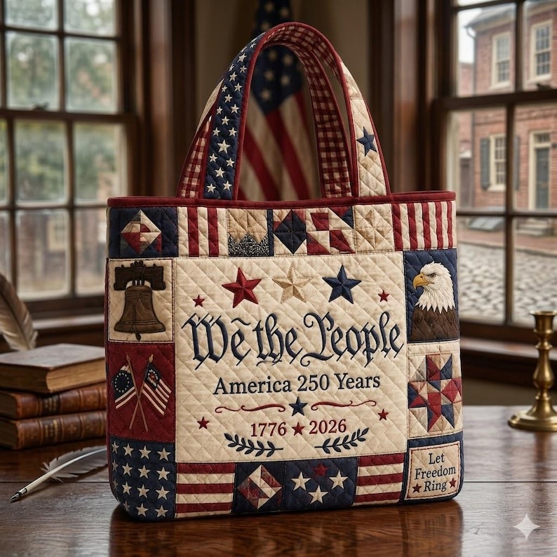 Patriotic American Flag Quilted Tote Bag LD07
