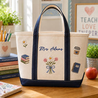 Custom Name Teacher Utility Embroidary Tote Bag LV04