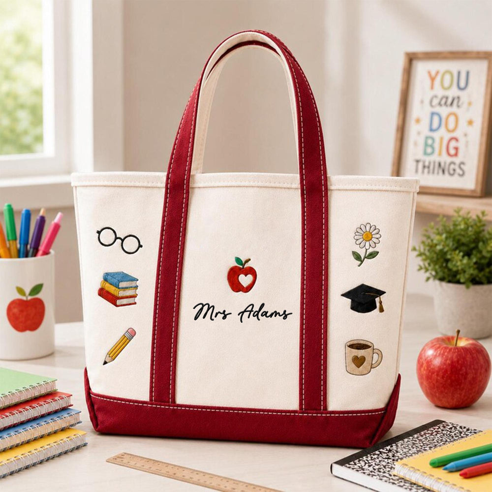 Personalized Teacher Embroidary Tote Bag LV09