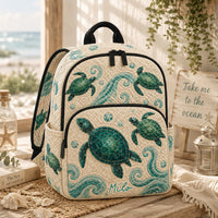 Green Sea Turtle Personalized Quilted Backpack LV23