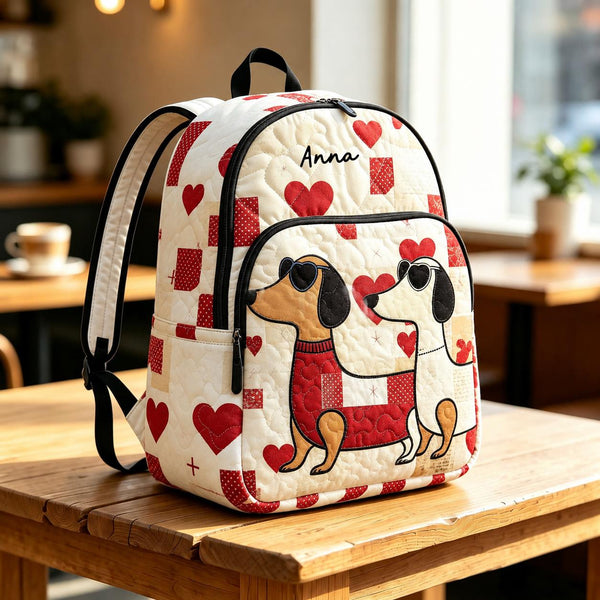 Valentine Dachshund Dog Personalized Quilted Backpack LV41