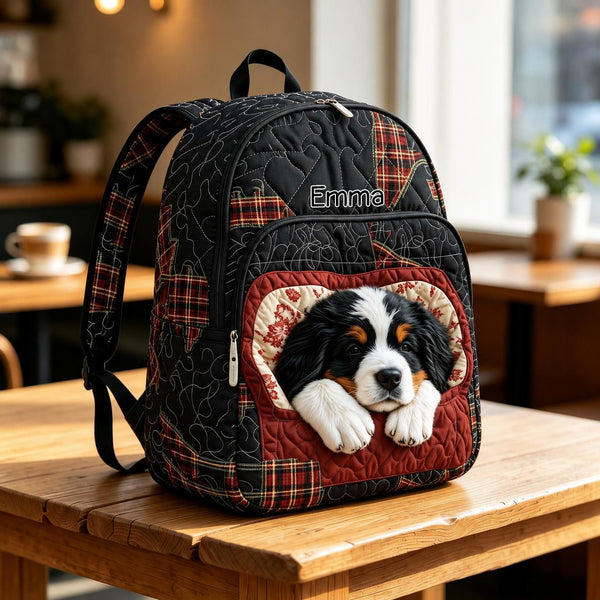 Cute Dog Patch Personalized Quilted Backpack LV43