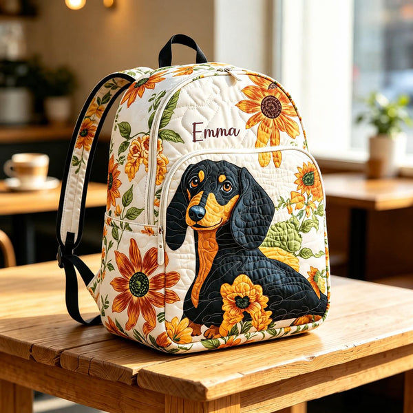 Dachshund Sunflower Personalized Quilted Backpack LV44