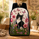 Cute Black Cat and Daisies Personalized Quilted Backpack With Black Strap LV05