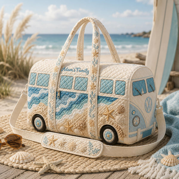 Personalized Vintage Surf Van Quilted Travel Bag LV14