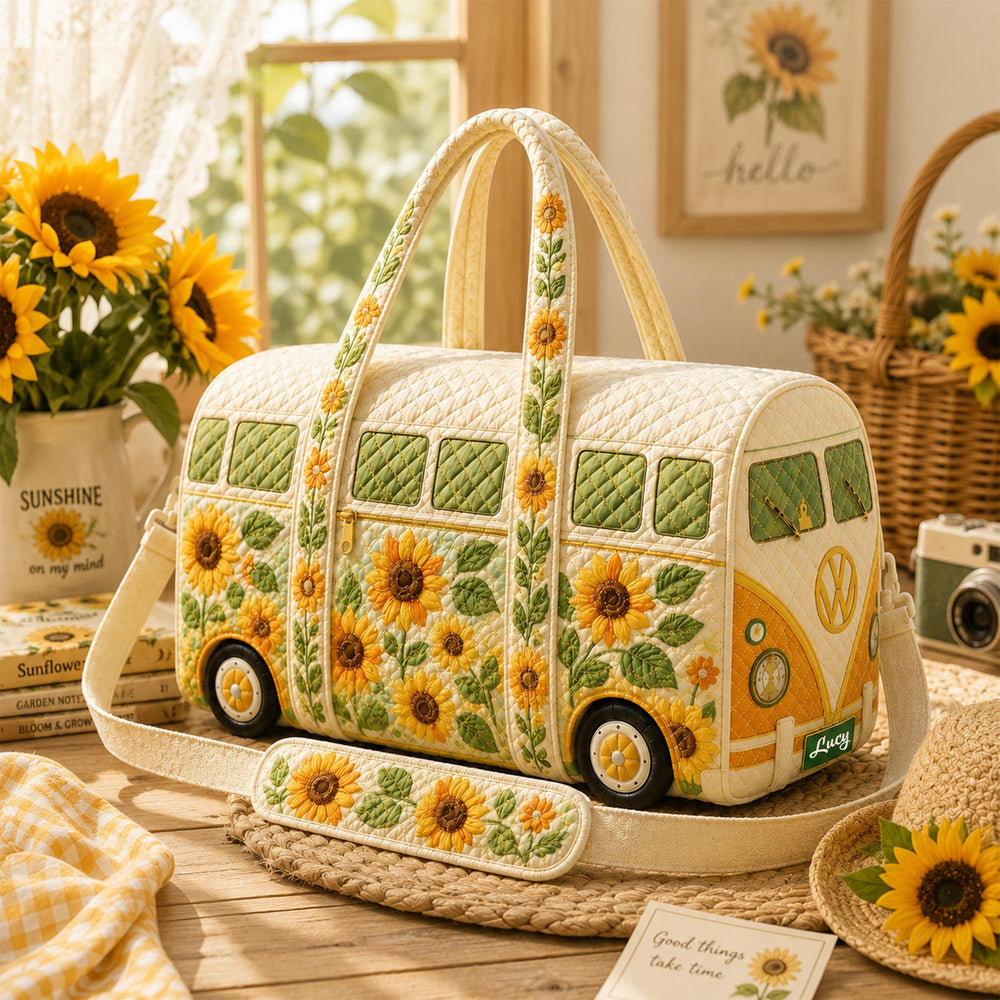 Sunflower Hippie Van Quilted Travel Bag LV15