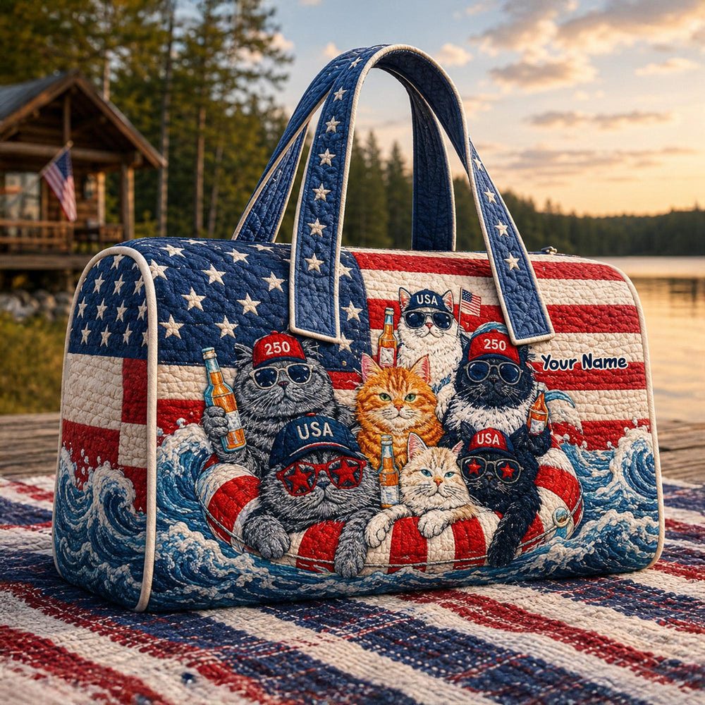 Patriotic Cats Personalized Quilted Duffle Bag LV03