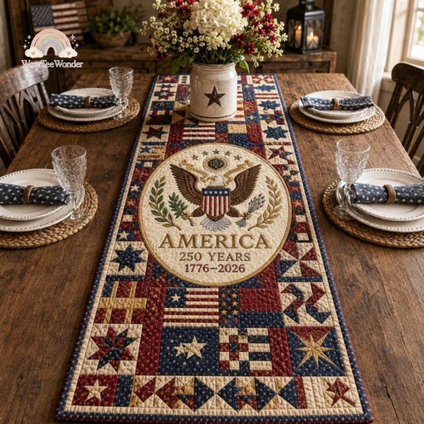 America 250 Years Celebration Decor Quilted Table Runner QH01
