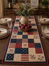 Patriotic Patchwork Quilted Table Runner QH03