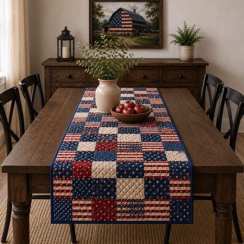 Patriotic Patchwork  Quilted Table Runner QH05