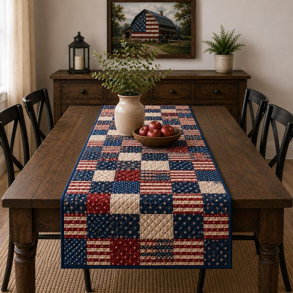 Patriotic Patchwork  Quilted Table Runner QH05