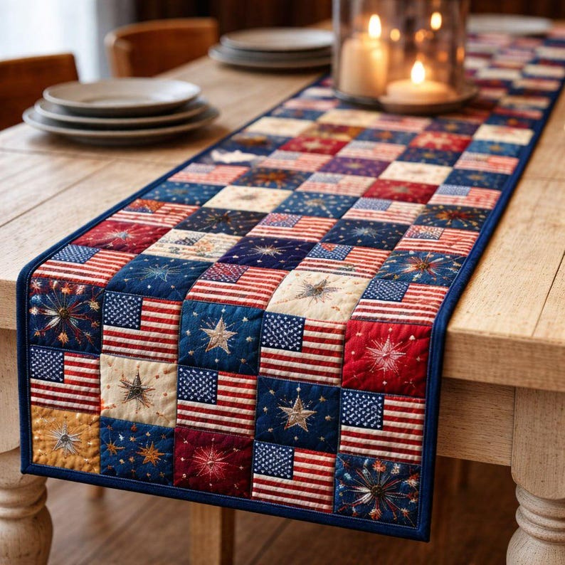 American Flag Quilted Table Runner QH06